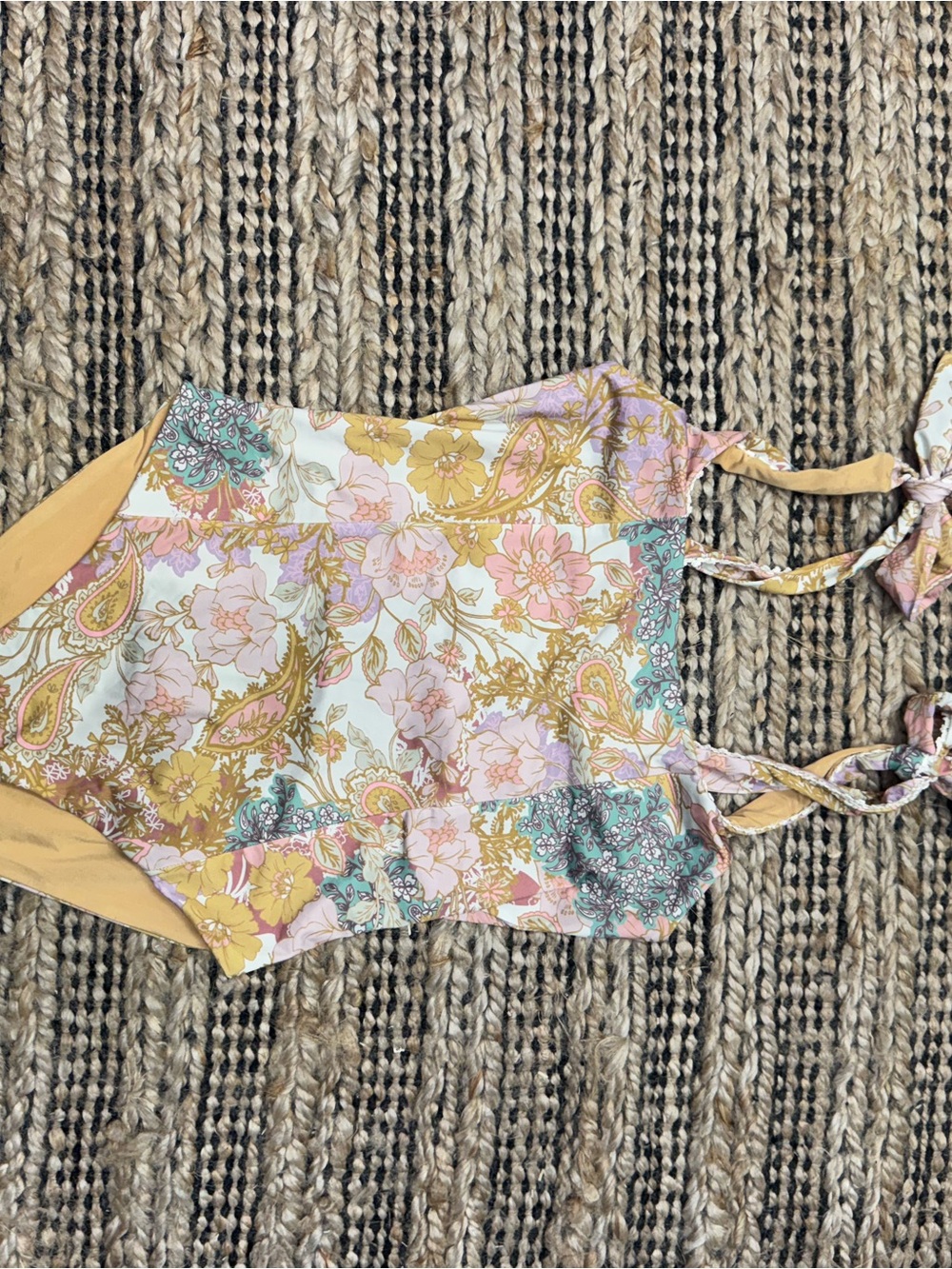 Beach Riot Floral Paisley Tie-Shoulder One-Piece in Pink, Mustard & Cream - Picture 3 of 5